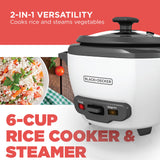 6-Cup Rice Cooker with Steaming Basket, White